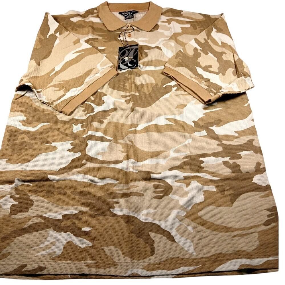 Trust USA Men's New Dessert Camo Thermal 3 Button Collared Shirt - 4XL